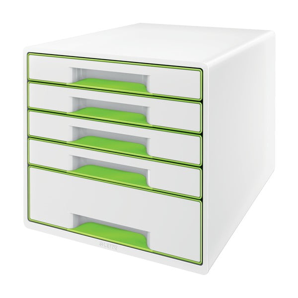 Cassettiera bianco-verde WOW CUBE, 5 cassetti Cube - Leitz