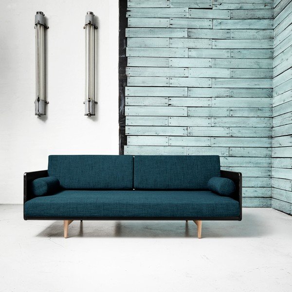 Rozkládací pohovka Karup Deva Black/Raw Oak/Deep Blue