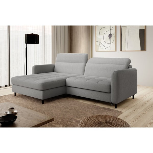 Divano angolare grigio allungabile/con contenitore (con penisola a sinistra/con chaise lounge) e rivestimento in bouclé Gomsi – ELTAP-image-4