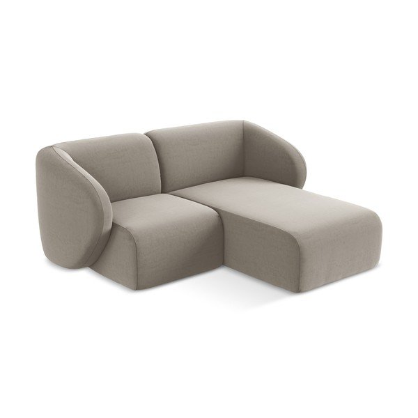 Divano angolare marrone chiaro (con penisola a destra/con chaise lounge) con rivestimento in velluto Lani – Makamii-image-2