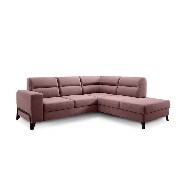 Divano angolare rosa allungabile/con contenitore (con penisola a destra/a L) e rivestimento in velluto Cassara – ELTAP