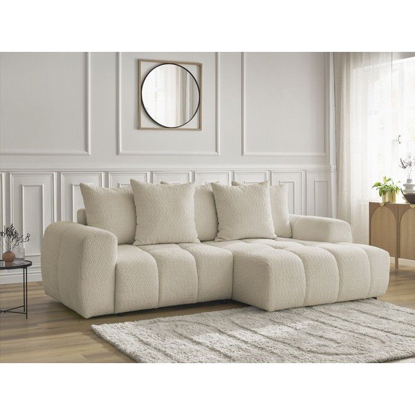 Divano angolare beige allungabile/con contenitore (con penisola a destra/con chaise lounge) con rivestimento in bouclé Roxelane – Bobochic Paris-image-3