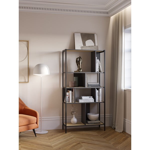 Libreria in rovere decorata in nero e naturale 88x175 cm Alabama - Marckeric-image-1