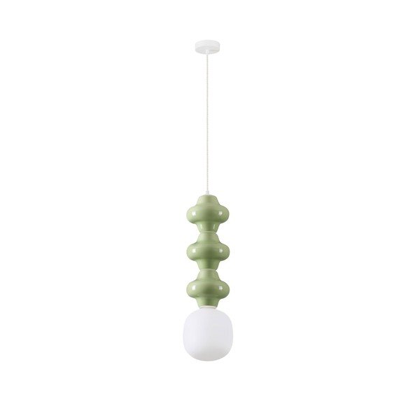 Lampadario bianco/verde chiaro in ceramica con paralume in vetro ø 18 cm Clio – Nova Luce