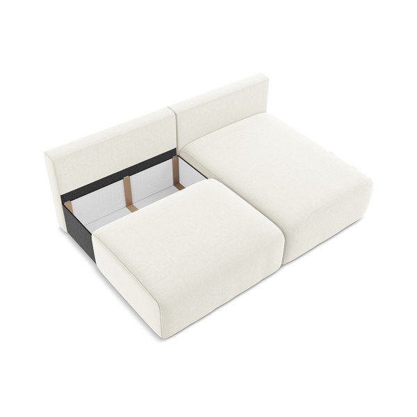 Divano angolare color crema allungabile/con contenitore (con penisola a destra/con chaise lounge) con rivestimento in velluto Kalena – Makamii-image-4