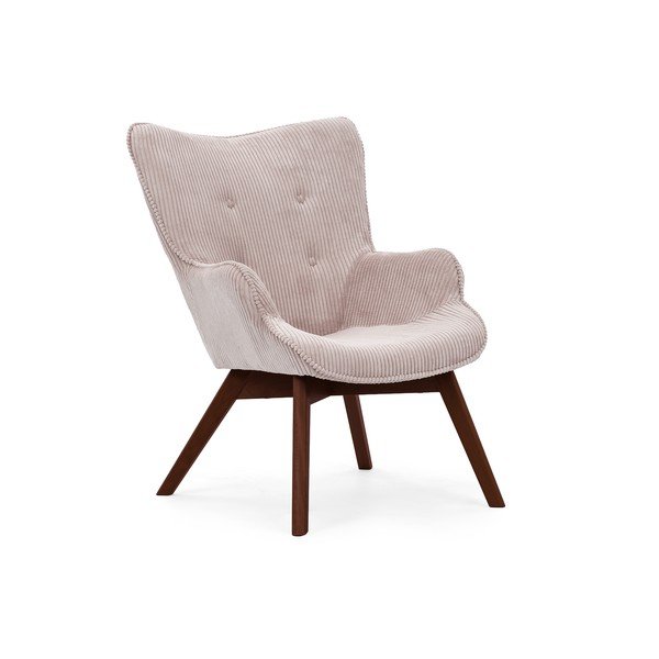 Poltrona rosa chiaro con rivestimento in velluto a coste Niko – Ropez