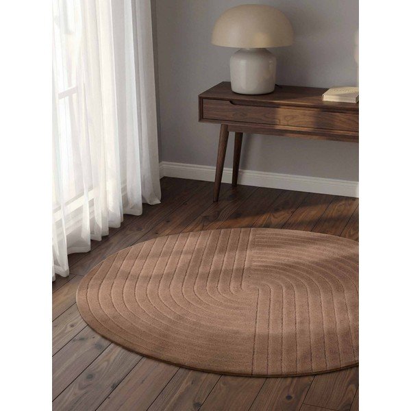 Tappeto rotondo beige in lana tessuto a mano ø 120 cm Arcura – Vikosa-image-1