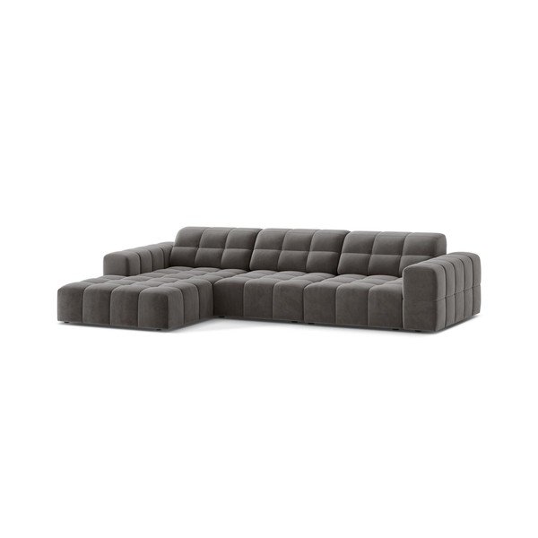 Divano angolare grigio (con penisola a sinistra/con chaise lounge) con rivestimento in velluto Chicago – Cosmopolitan Design-image-1