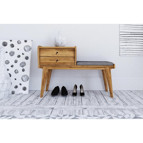 Panca con cassetti in legno di quercia con seduta grigio chiaro Retro - The Beds-image-2