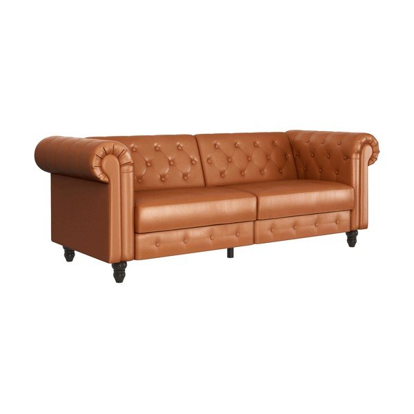 Divano letto in similpelle marrone cognac 236 cm Felix - Støraa-image-2