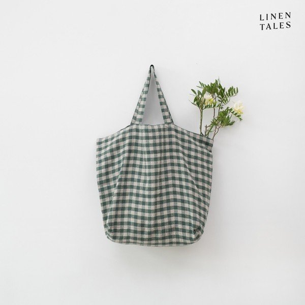 Borsa della spesa in lino Forest Green Gingham – Linen Tales