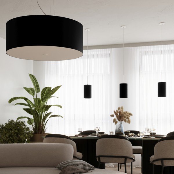 Lampada a sospensione nera con paralume in tessuto ø 70 cm Volta - Sollux-image-1