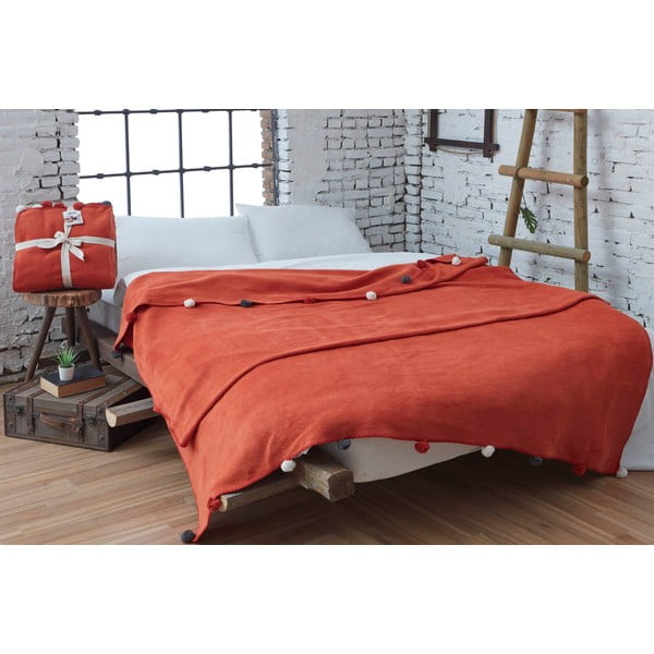 Copriletto color mattone in vello 150x200 cm Pom Pom – Mijolnir-image-1