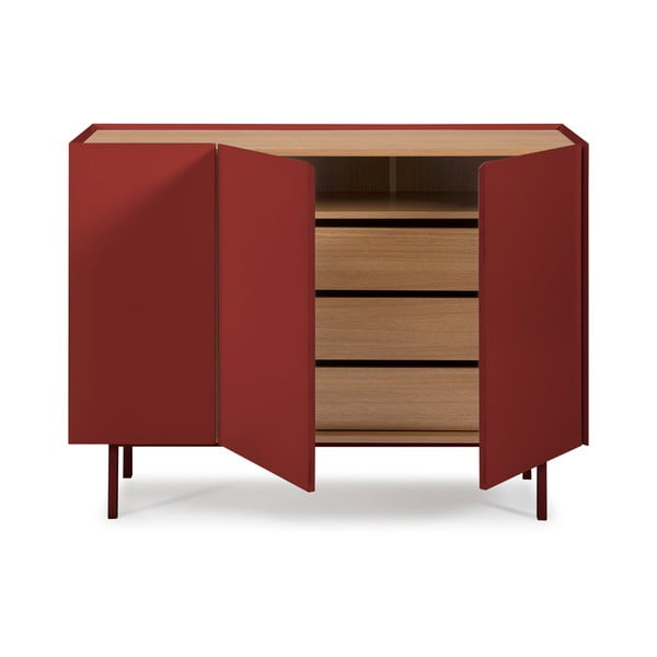 Cassettiera bassa rossa effetto rovere 110x85 cm Arista - Teulat-image-3