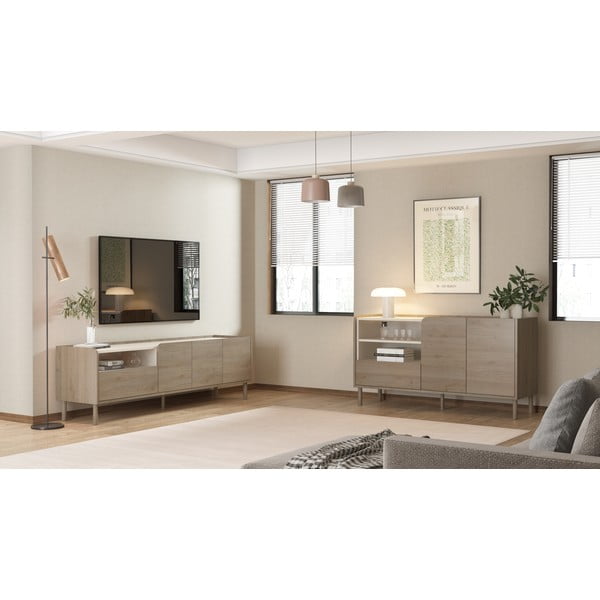Mobile TV di colore naturale con effetto rovere 180x55,5x44 cm Monza – Marckeric-image-1