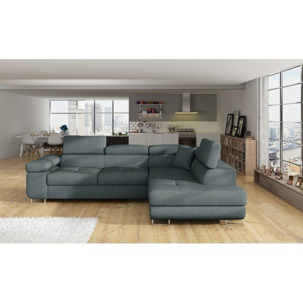 Divano angolare blu allungabile/con contenitore (con penisola a destra/a L) Anton – ELTAP-image-1