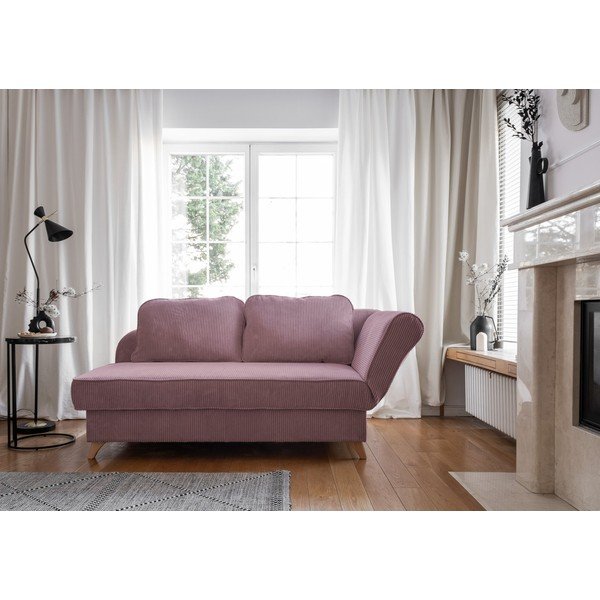 Chaise longue rosa polveroso (con penisola a destra) con rivestimento in velluto a coste Chic Charlotte – Miuform-image-3