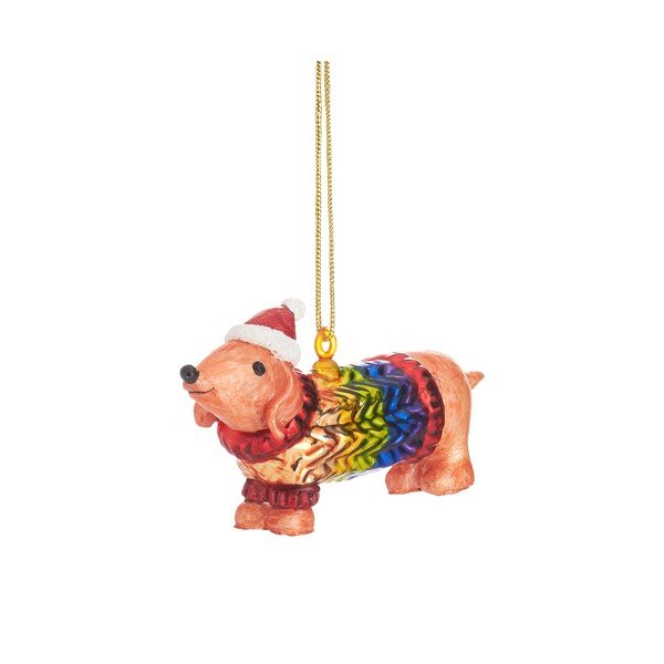 Decorazione per albero di natale in vetro fatta a mano 9 cm Sausage Dog – Sass & Belle