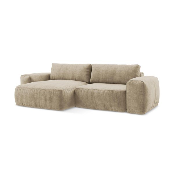 Divano angolare marrone chiaro allungabile (con penisola a sinistra/con chaise lounge) con rivestimento in ciniglia Kuki – Makamii-image-2