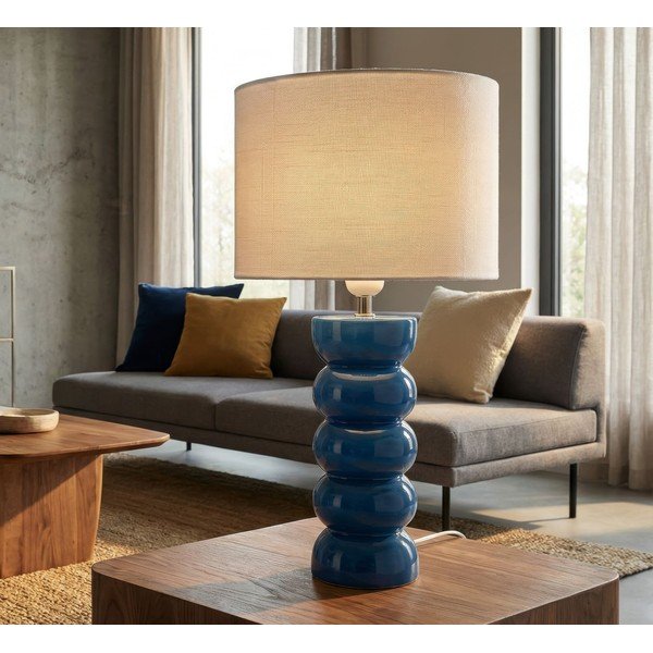 Lampada da tavolo bianca/blu in ceramica con paralume in tessuto (altezza totale 46 cm) Torr – Mauro Ferretti-image-1