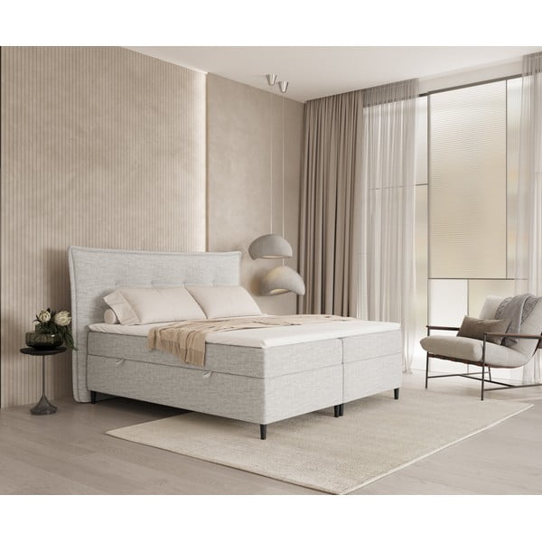Letto boxspring grigio chiaro con contenitore 200x200 cm Sinai - Maison de Rêve-image-1
