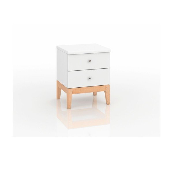 Comodino in legno di pino bianco con 2 cassetti Livia, altezza 54 cm - Skandica