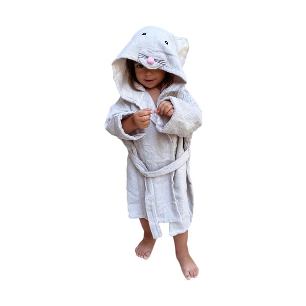 Accappatoio per neonato in cotone bianco e grigio taglia S Mouse - Rocket Baby