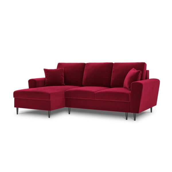 Divano angolare rosso allungabile e con contenitore (con penisola a sinistra/con chaise lounge) con rivestimento in velluto Kyoto – Cosmopolitan Design-image-4