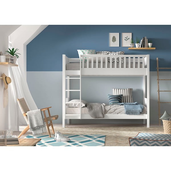 Letto a castello in pino bianco con spazio contenitivo 90x200 cm SCOTT - Vipack-image-1