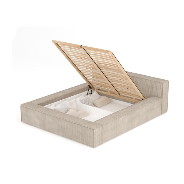 Letto matrimoniale imbottito beige con contenitore e rete inclusi 180x200 cm Voliera – Maison de Rêve-image-3