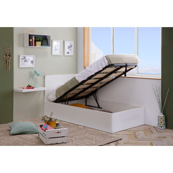 Letto bianco con contenitore e griglia 90x190 cm Kronos - Marckeric-image-1