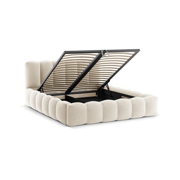 Letto matrimoniale imbottito beige con contenitore con rete inclusa 180x200 cm Lupine – Micadoni -image-4