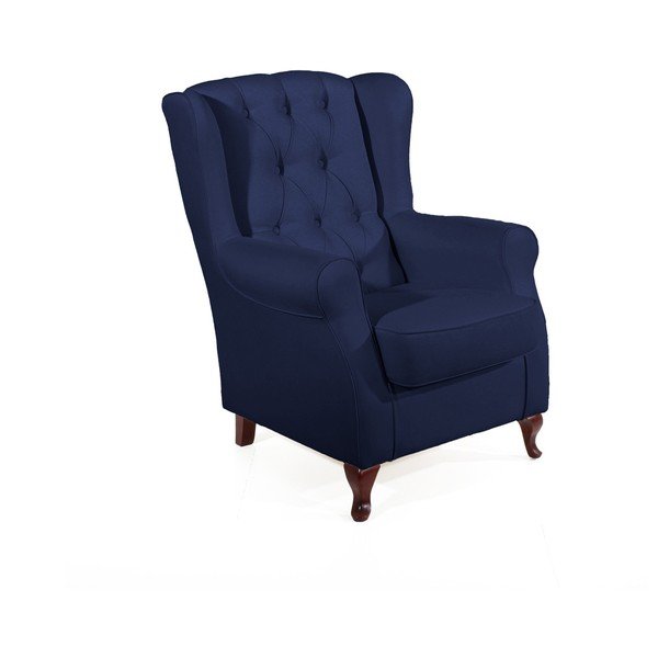 Tmavě modré křeslo ušák Max Winzer Lex