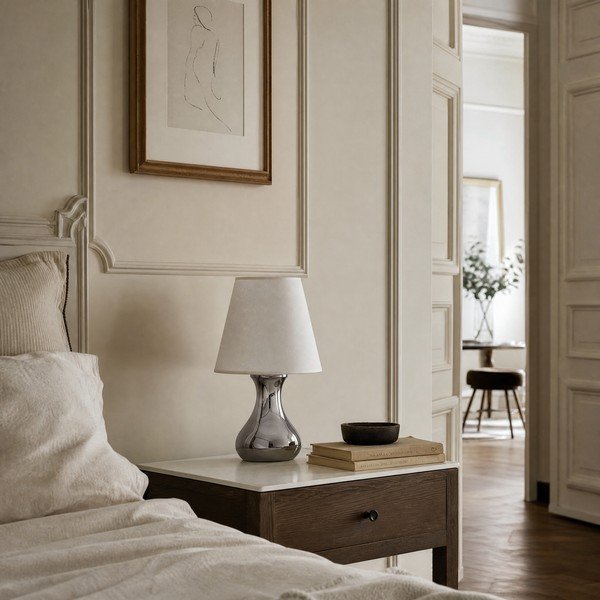 Lampada da tavolo color crema/argentata in metallo con paralume in tessuto (altezza totale 36 cm) Nell – Premier Housewares-image-2