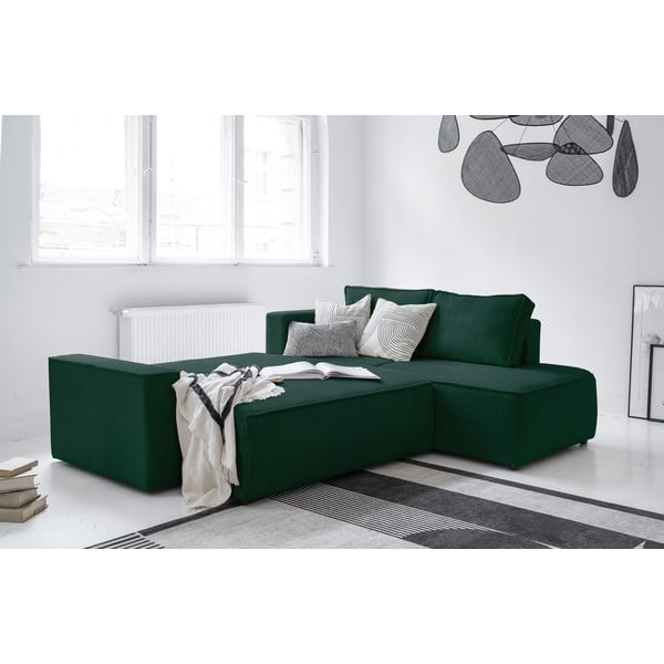 Divano letto angolare in velluto a coste verde scuro Brave Dave - Miuform-image-4