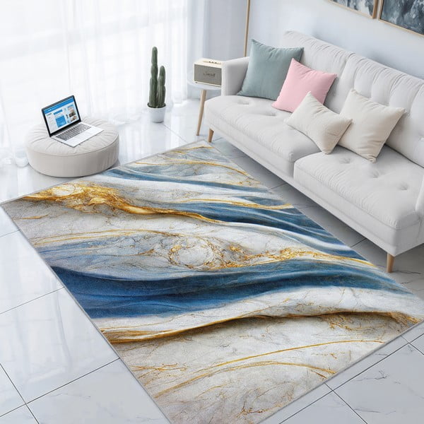 Tappeto blu lavabile 80x150 cm Golden Spill – Mila Home-image-1