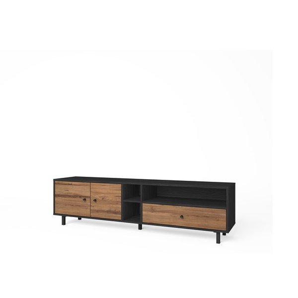 Tavolo TV nero/naturale in noce 180x47 cm Roald - Marckeric-image-3