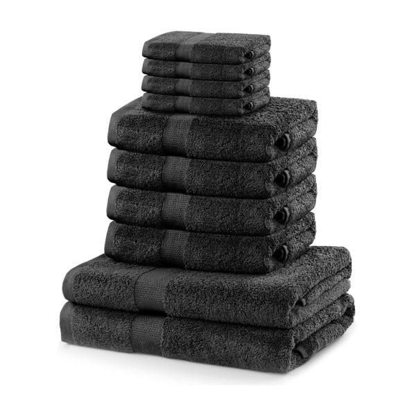 Set di 8 asciugamani grigio scuro e 2 asciugamani da bagno Charcoal Marina - DecoKing
