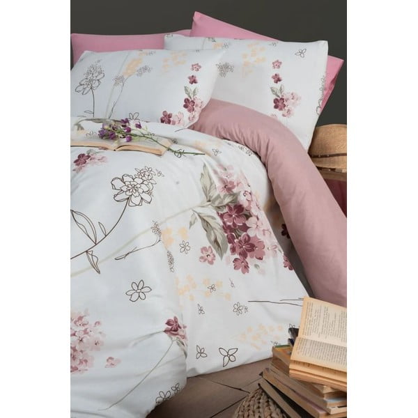 Biancheria da letto bianca/rosa per letto singolo/per letto prolungato con lenzuolo incluso/3 pz 160x220 cm Floral – Mila Home-image-1