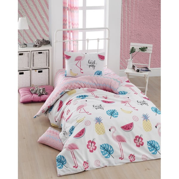 Set copripiumino e federa da bambini bianco/rosa per letto singolo 140x200 cm Kokteyl – Mijolnir-image-1