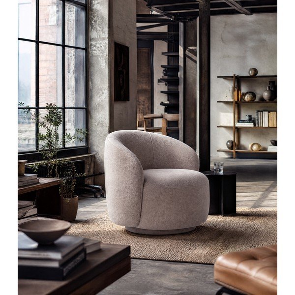 Poltrona marrone chiaro girevole con rivestimento in ciniglia Letizia – Micadoni -image-3