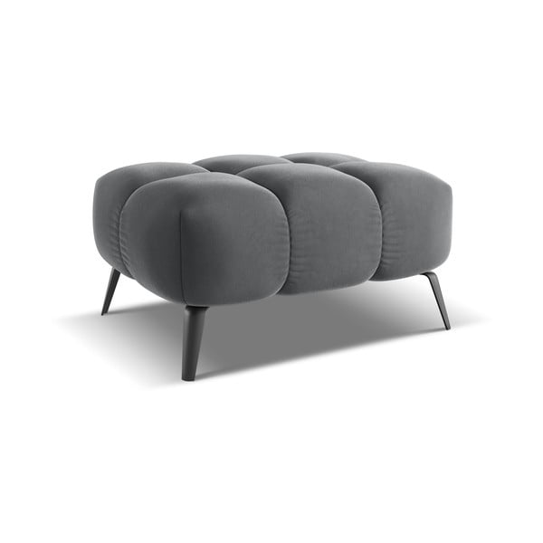 Poggiapiedi grigio con rivestimento in velluto Nalu – Makamii-image-2