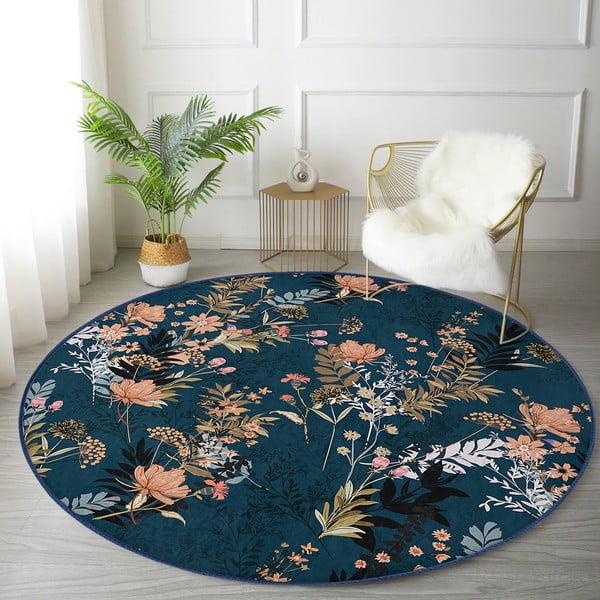 Tappeto rotondo lavabile blu scuro adatto per aspirapolvere robot ø 80 cm Comfort - Mila Home-image-4