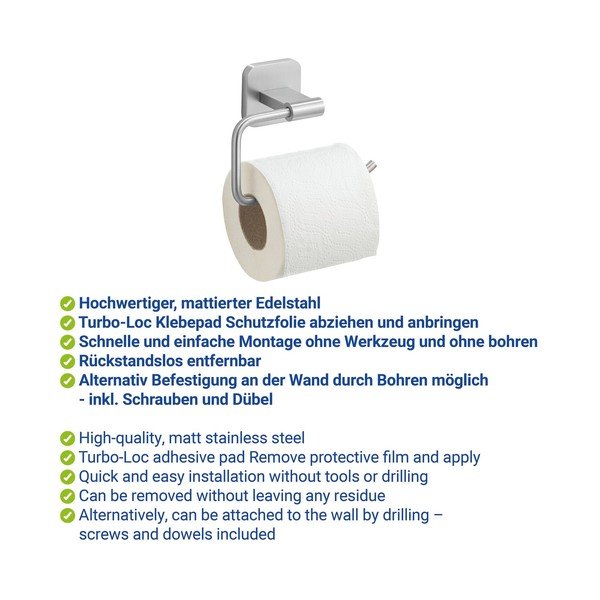Porta carta igienica senza foratura color argento opaco in acciaio inox con aggancio Turbo-loc Porto – Wenko-image-2