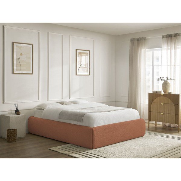 Letto matrimoniale imbottito arancione con contenitore/senza testiera con rete inclusa 160x200 cm Inera – Bobochic Paris-image-1