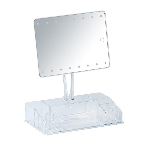 Specchio cosmetico bianco con retroilluminazione a LED e organizer per il trucco Farnese - Wenko-image-1