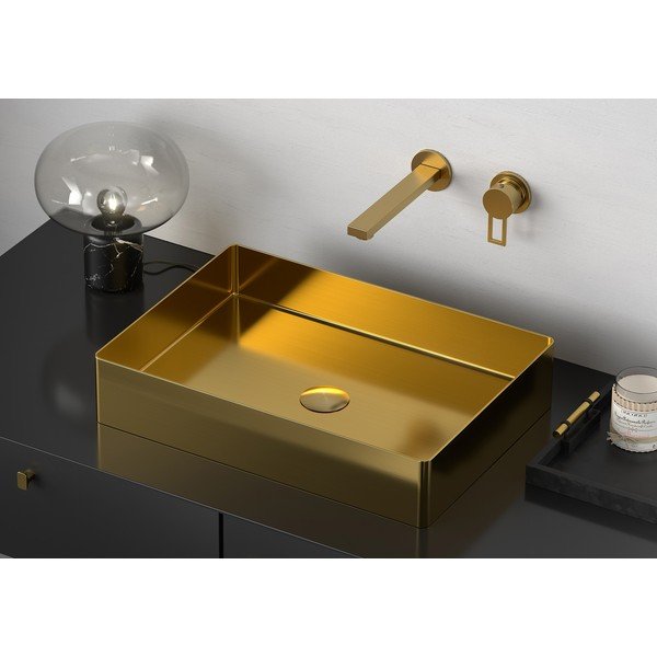 Lavabo dorato in acciaio inox 50x35 cm Aurum – Sapho-image-1