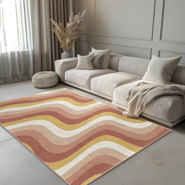 Tappeto giallo ocra e rosa polveroso lavabile 160x230 cm Creamy Strawberry Swirl – Mila Home-image-1