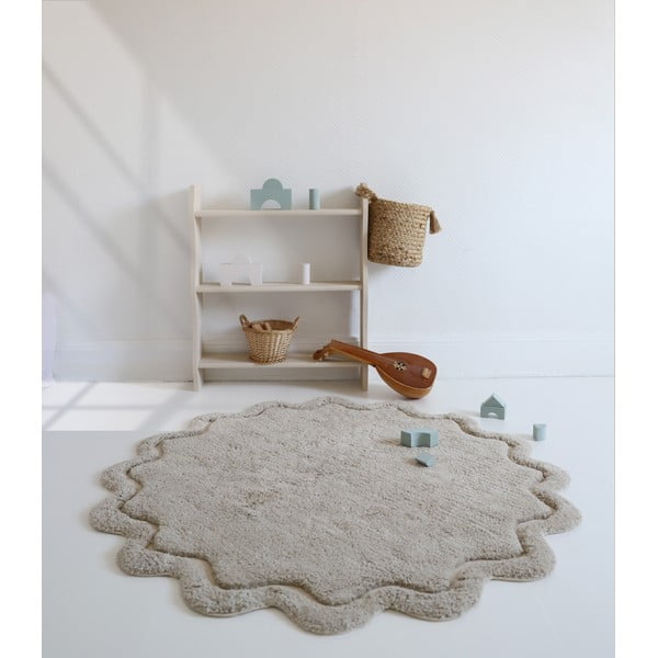 Tappeto rotondo beige in cotone lavabile e tessuto a mano ø 110 cm Sweet April Lin – Nattiot-image-4