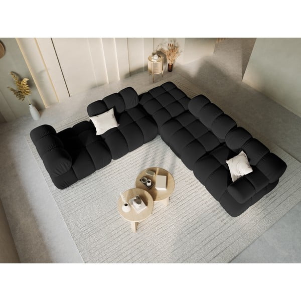 Pouf in velluto nero Bellis - Micadoni Home-image-1